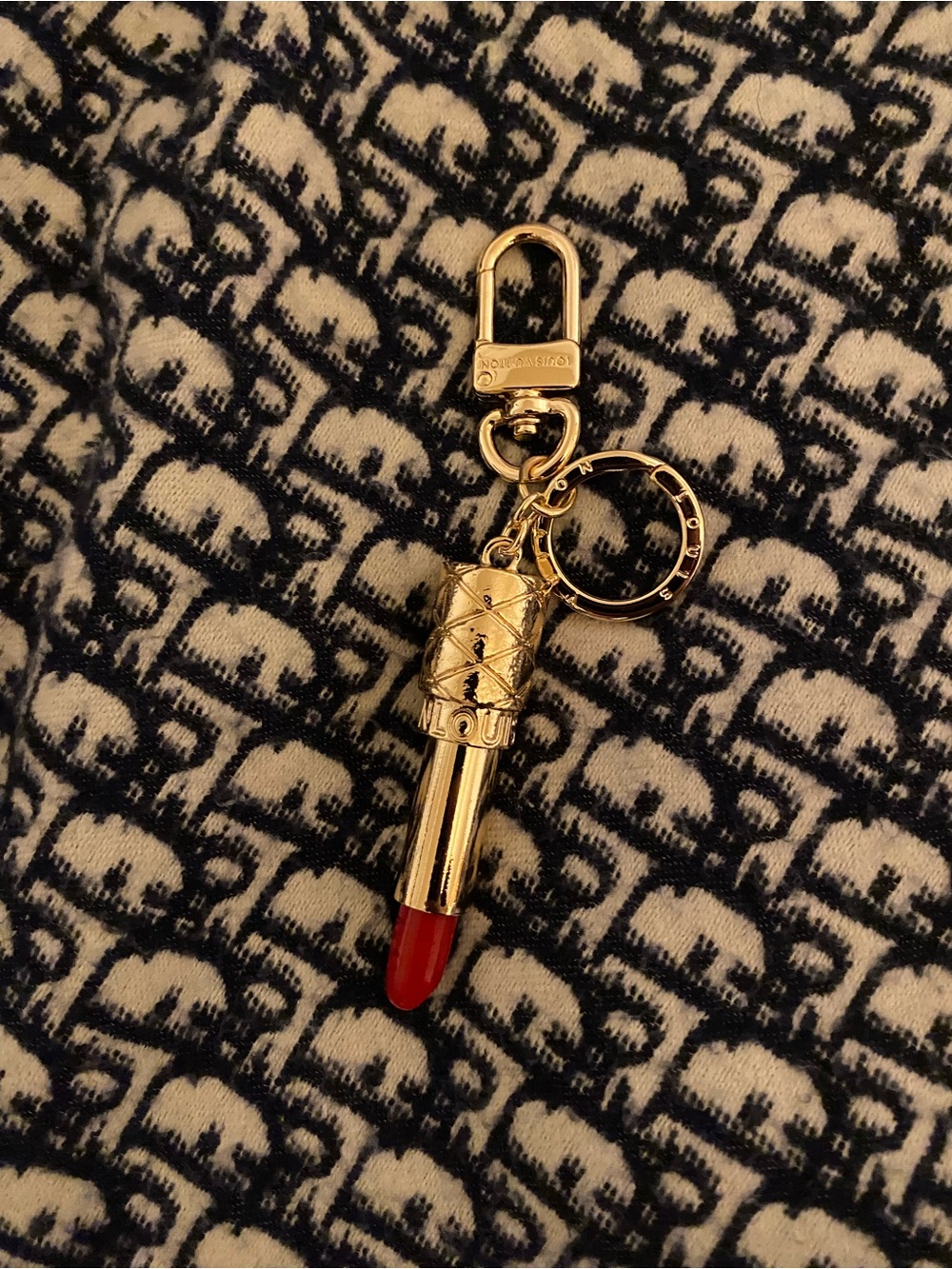 Designer Inspired Gold Lipstick Keychain Charm - Red